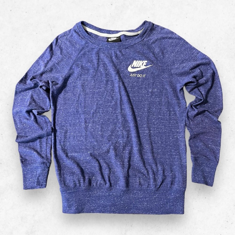 NIKE Women's Size Small Cotton/Polyester Solid Purple Long Sleeve Crewneck Shirt